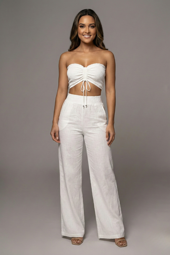 Women’s Two Piece Set with Strapless Top and Wide Leg Trousers