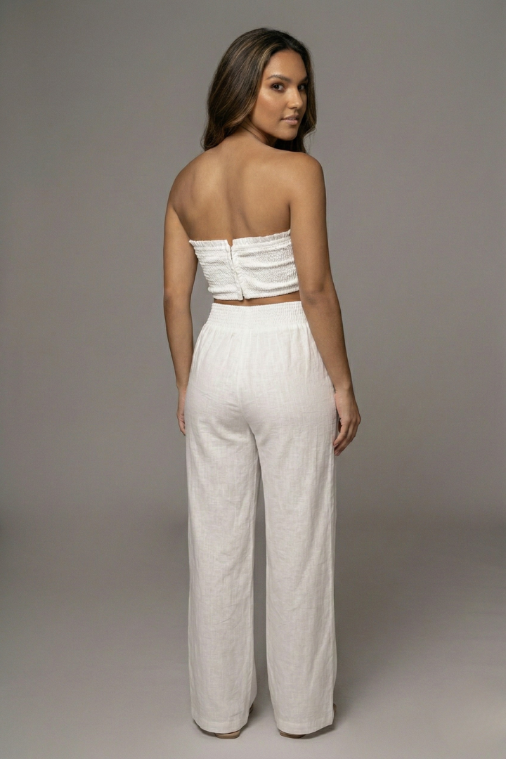 Women’s Two Piece Set with Strapless Top and Wide Leg Trousers
