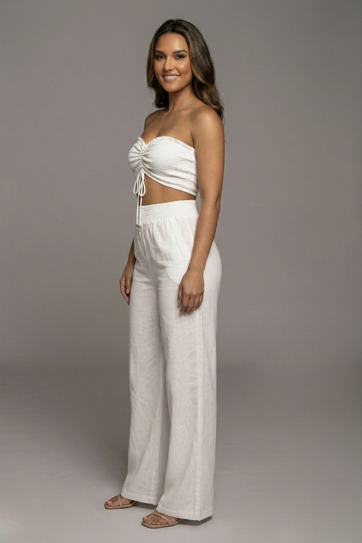 Women’s Two Piece Set with Strapless Top and Wide Leg Trousers