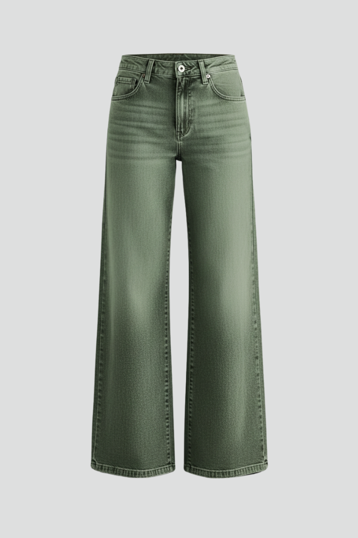 Women’s Wide-Leg Jeans with High-Rise Waist and Front Closure
