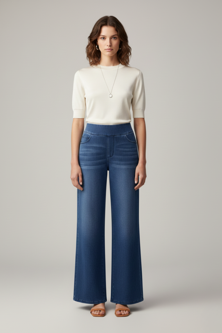Women’s Wide-Leg Pants with Stretch Material and Side Pockets