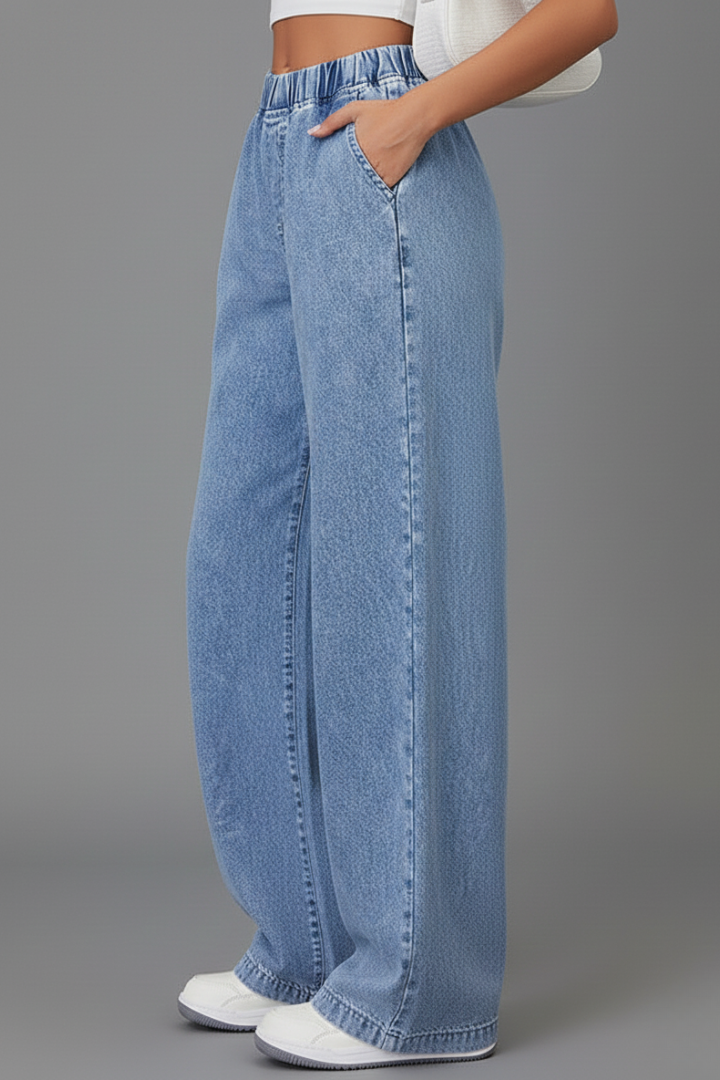 Women’s Wide-Leg Trousers with Elastic Waist and Pockets