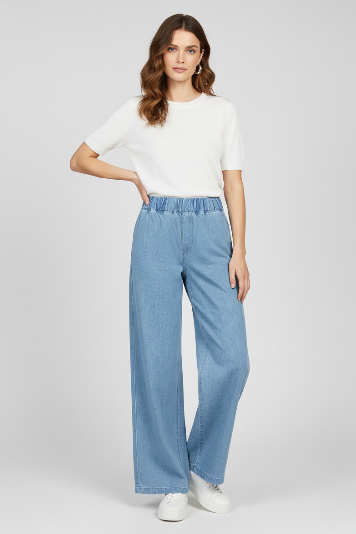 Women’s Wide Leg Jeans with Button Fly and Side Pockets