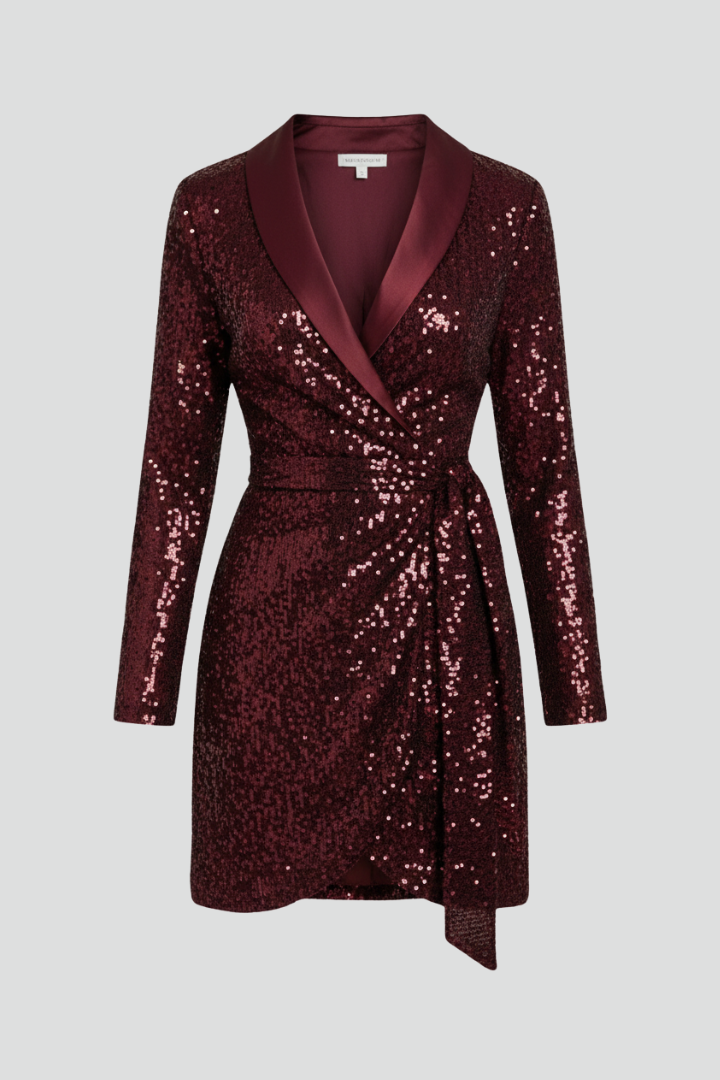 Women’s Wrap Dress with Sequin Surface and Draped Design