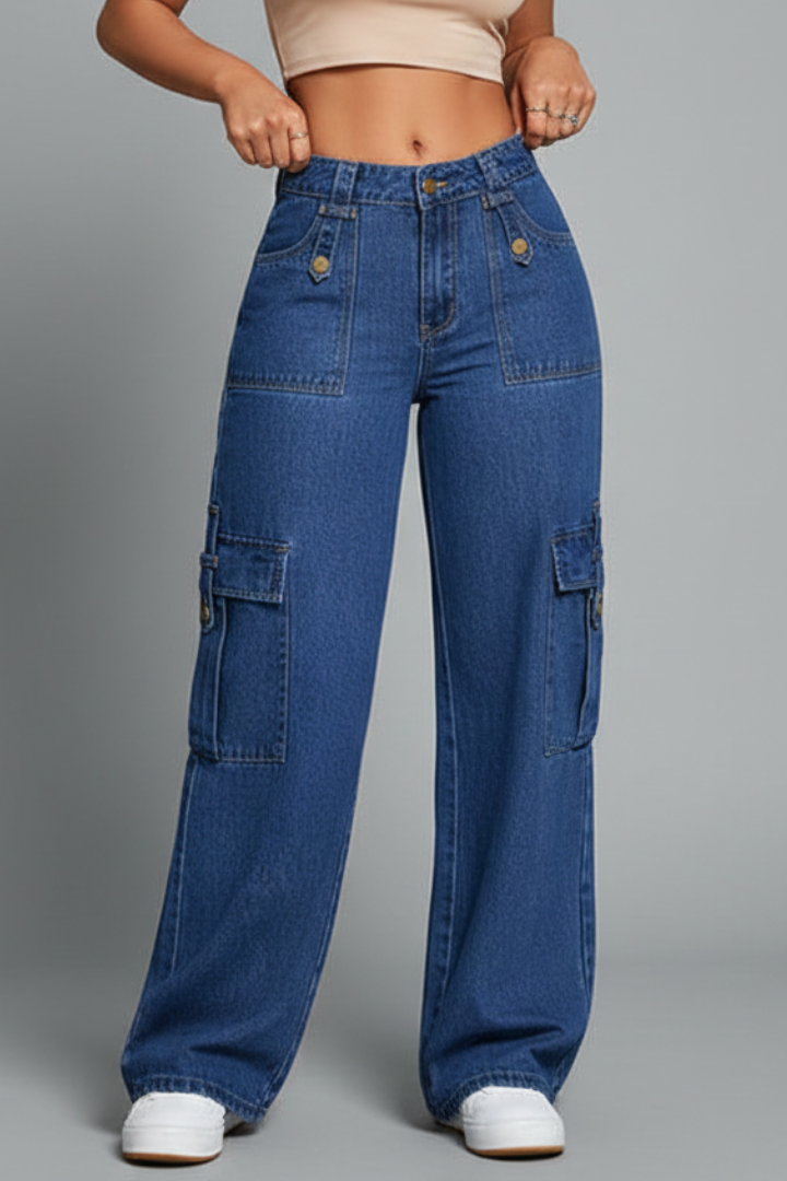 Women’s Cargo Trousers with Pockets and Woven Surface