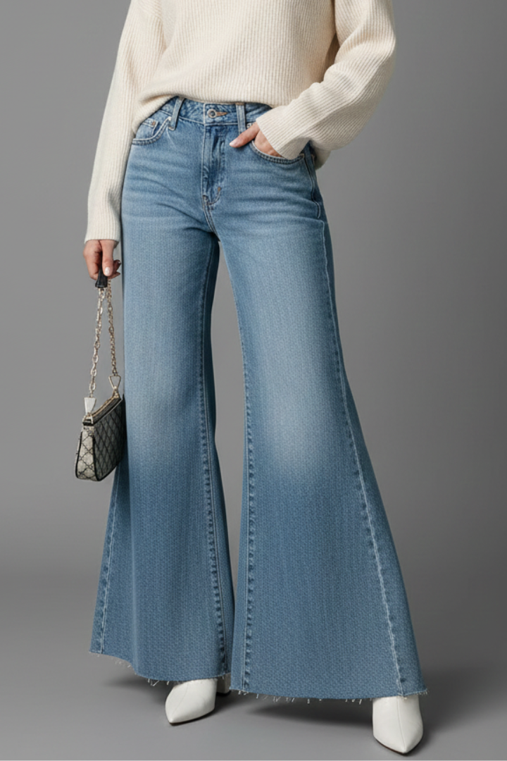 Women’s Flare Jeans with High Waist and Washed Finish