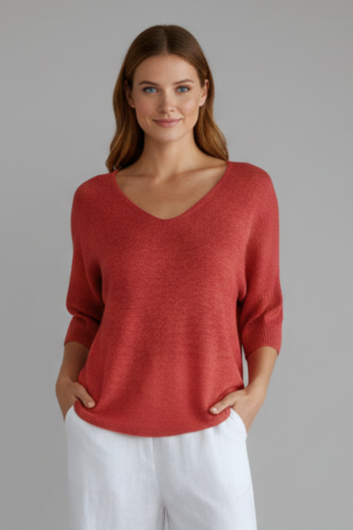 Women’s top with V neckline and elbow sleeves