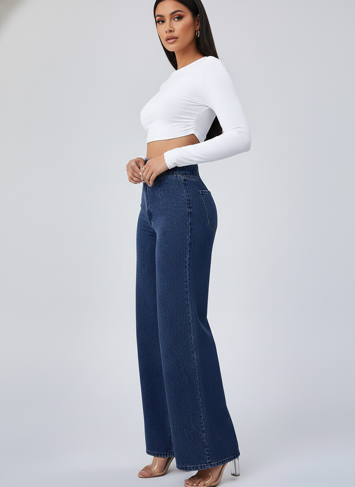 Women’s Wide-Leg Trousers with Button Closure and Medium Stretch