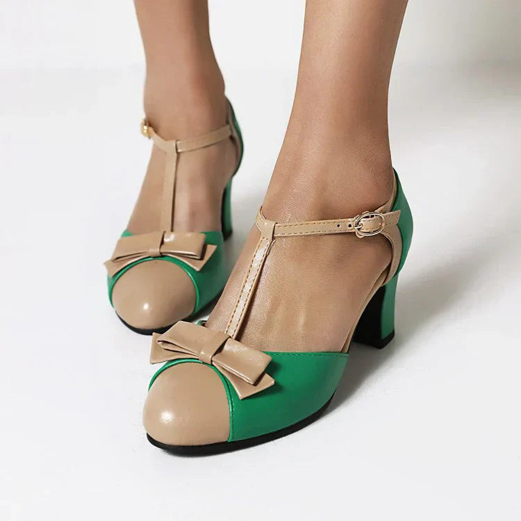 Leather T-Bar Bow Heels