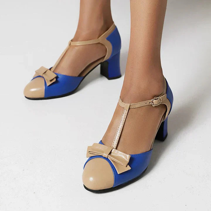 Leather T-Bar Bow Heels