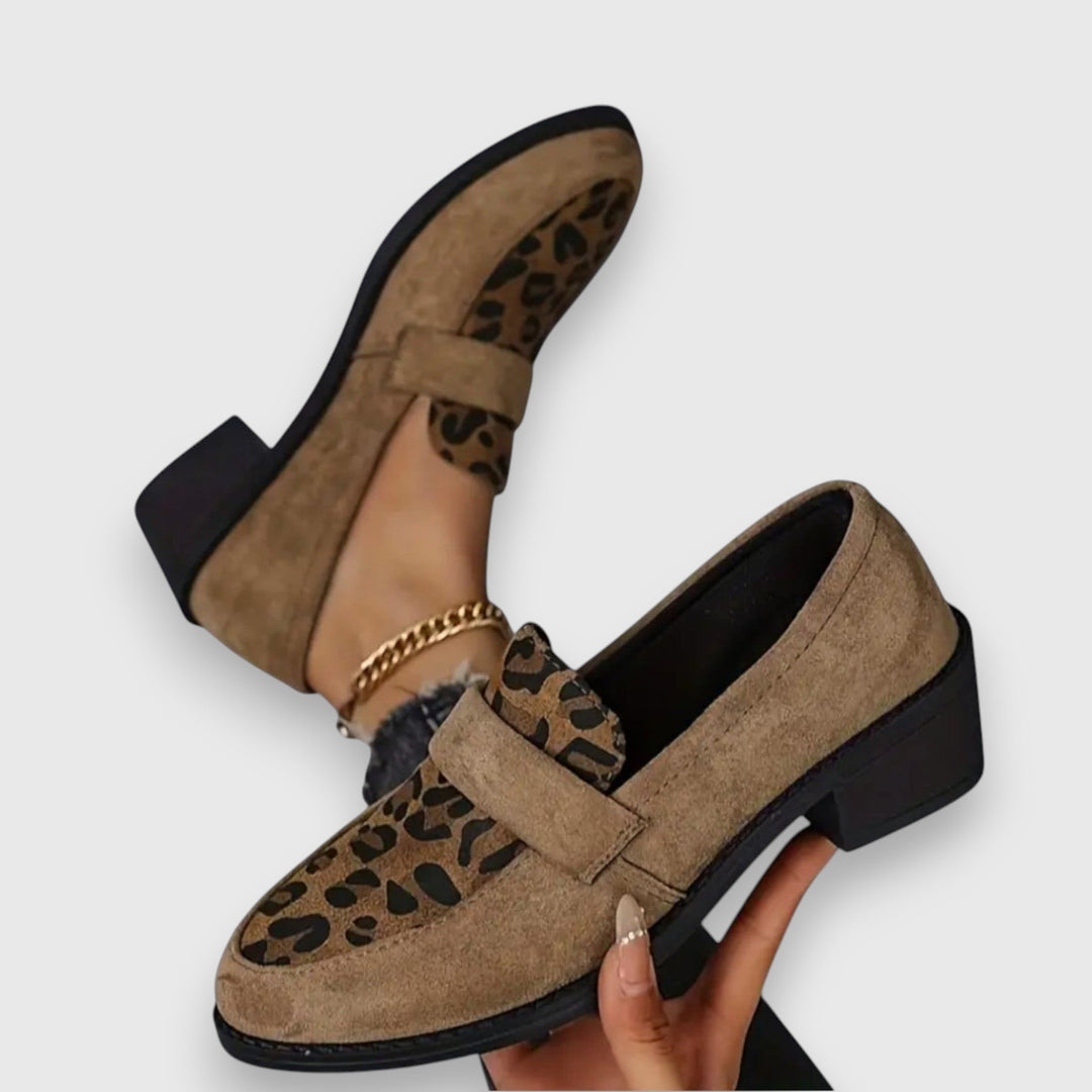 Grège Parisien Leopard Print Round-Toe Loafers