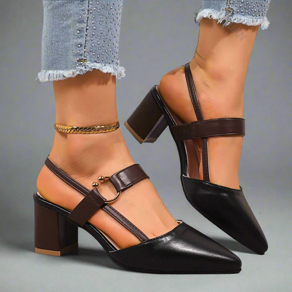 Leather Ring-Strap Slingback Heels