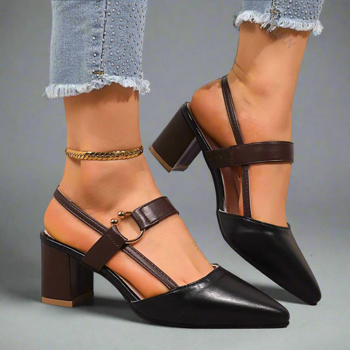 Leather Ring-Strap Slingback Heels