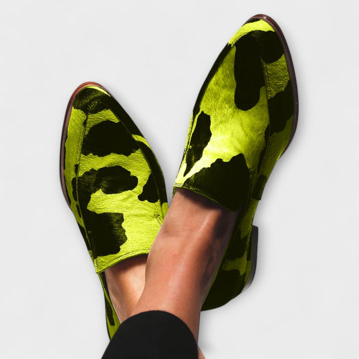 Cow Print Structured Toe Loafers