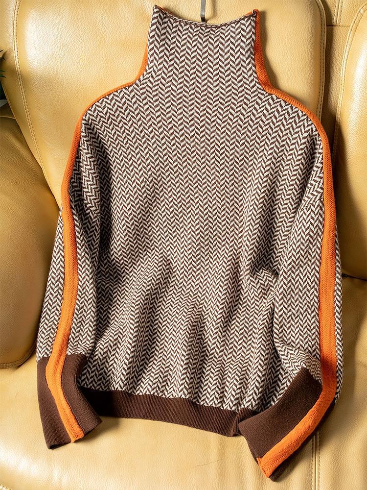 Contrast-Trim Cashmere Mock-Neck Jumper