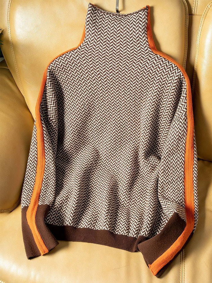 Contrast-Trim Cashmere Mock-Neck Jumper