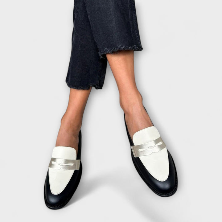 Black Metallic Structured Toe Loafers