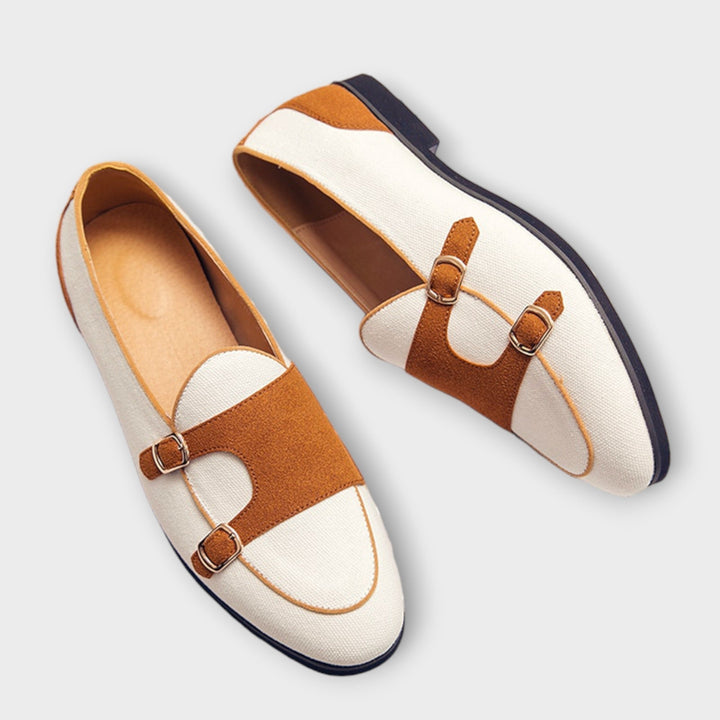 Vegan Suede Round-Toe Loafers With Gold Buckle