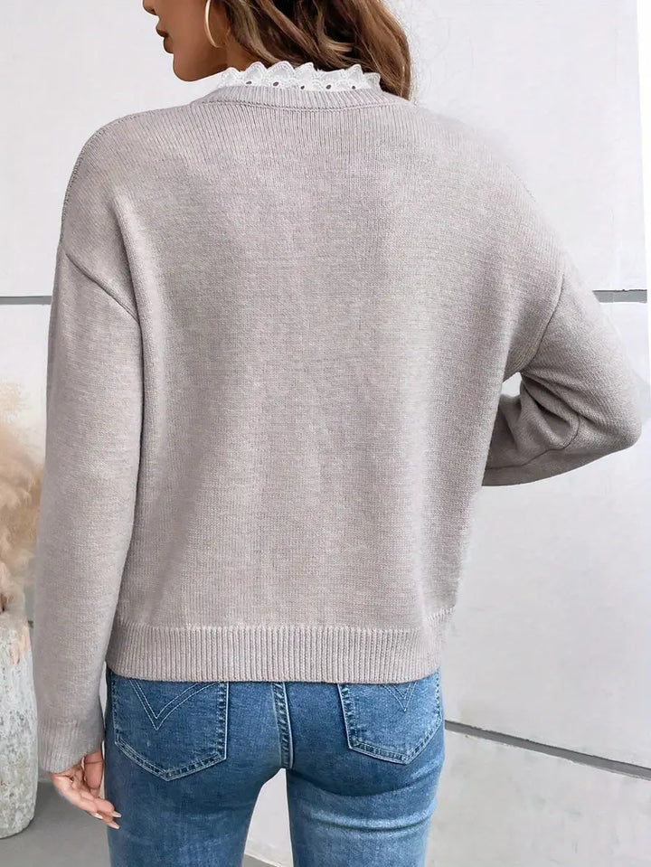Lace-Trim V-Neck Jumper