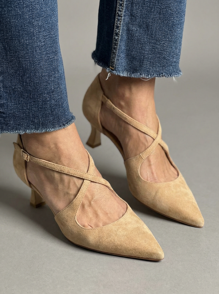Velvet Cross-Strap Pointed Heels
