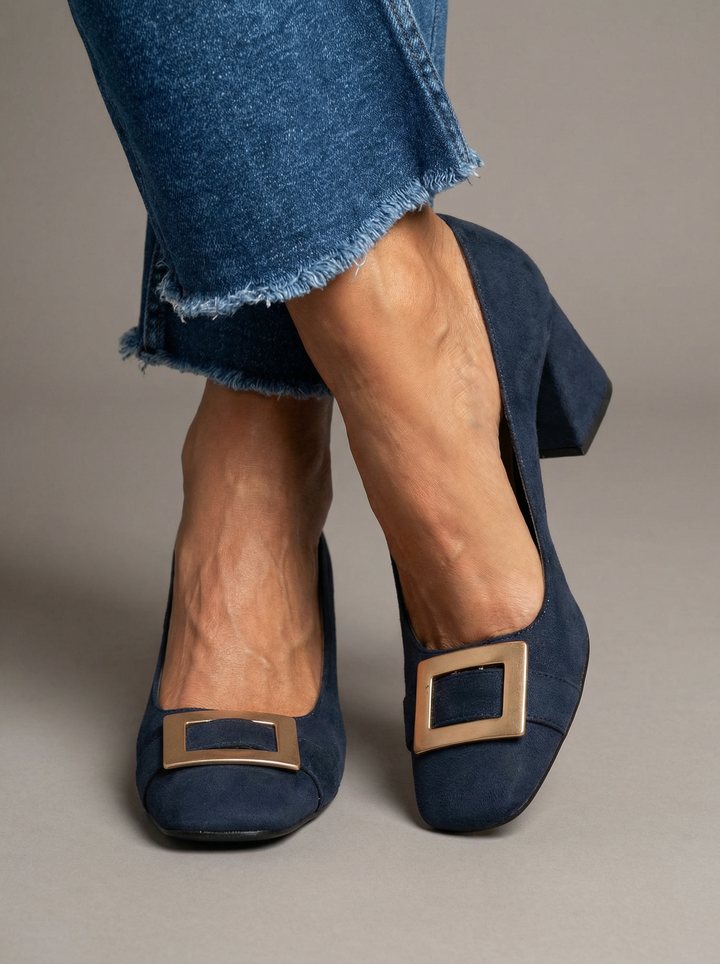Suede Buckle Heels