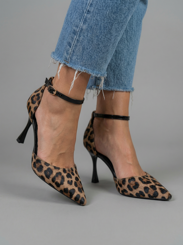 Leopard-Print Ankle-Strap Heels