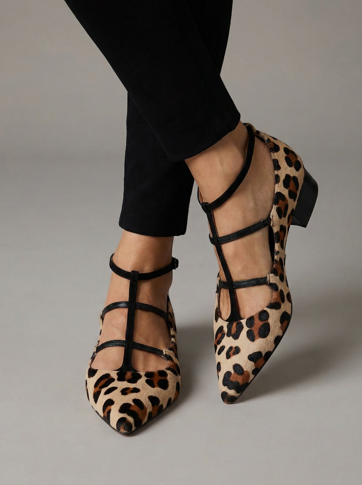 Leopard-Print T-Bar Heels