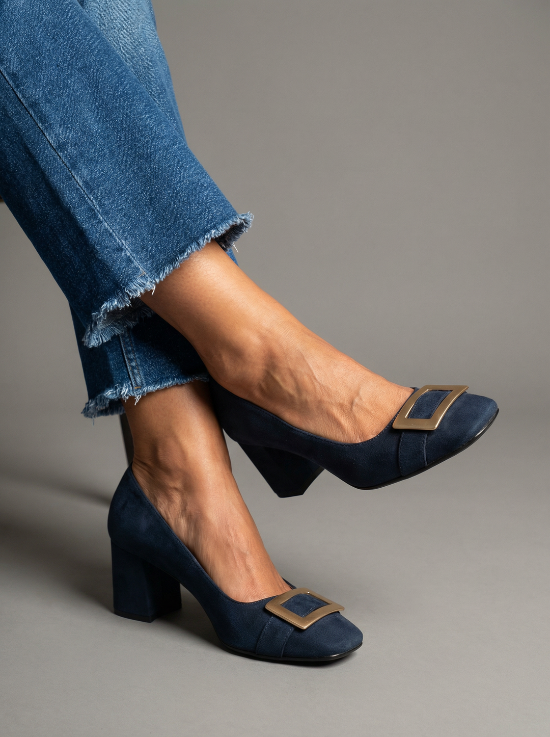 Suede Buckle Heels
