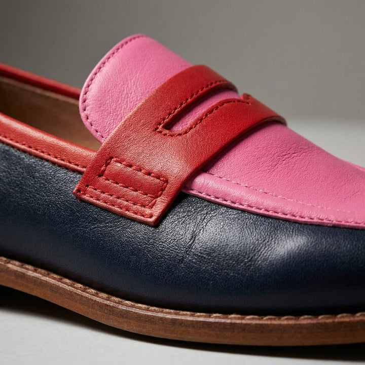 Peony Pink and Navy Round-Toe Loafers
