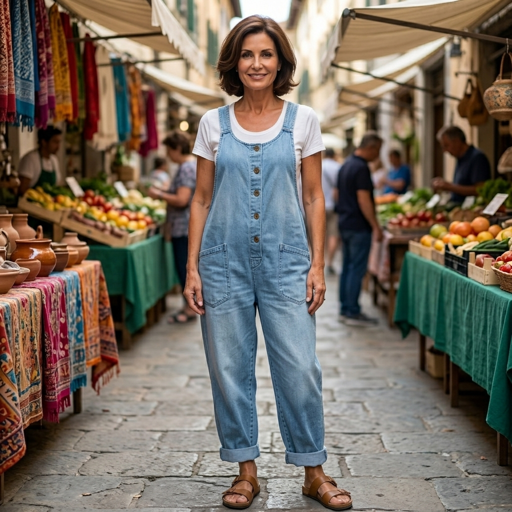 Vintage Washed Cotton Denim Overall