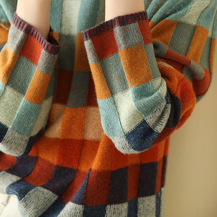 Checked Cashmere Mock-Neck Jumper