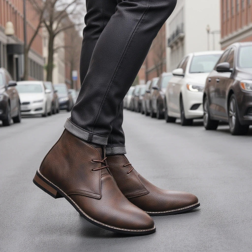 Cowhide Leather Ankle Boots