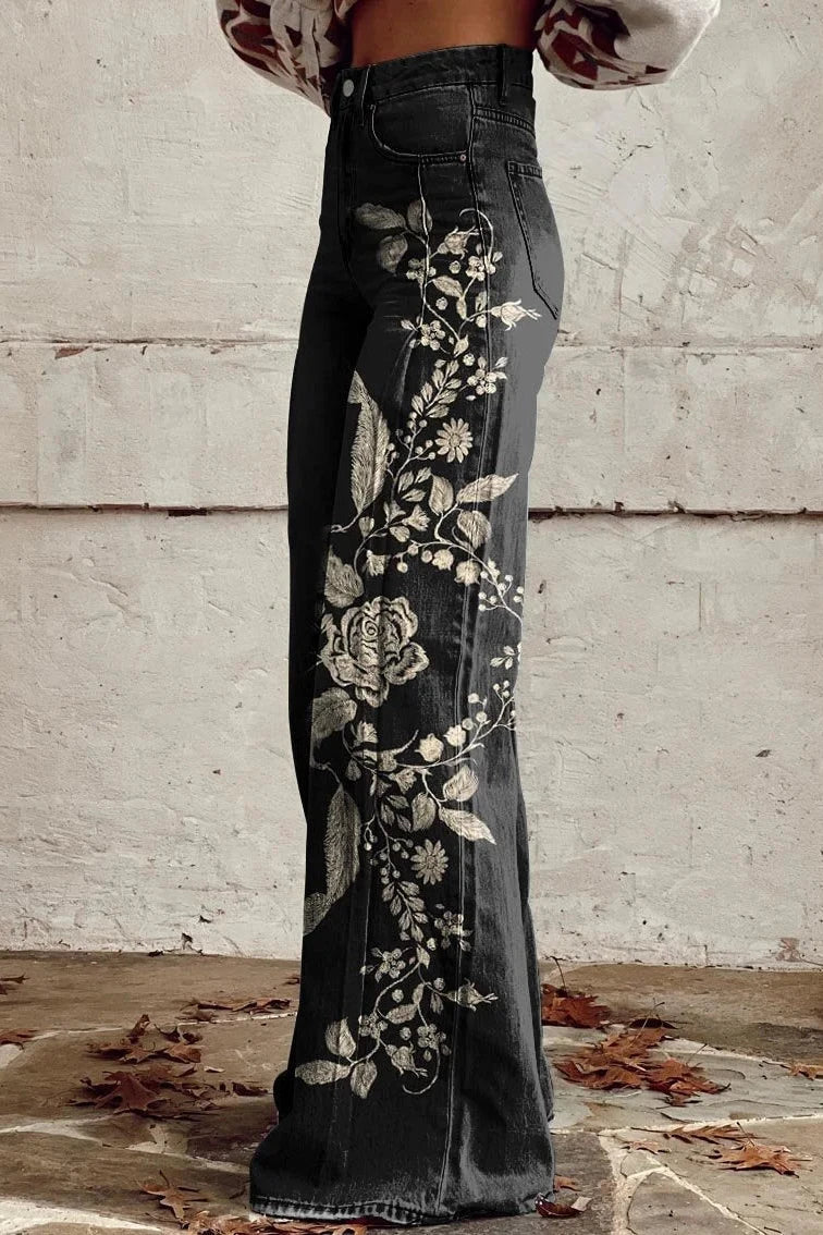 Florence | Black Floral Jeans