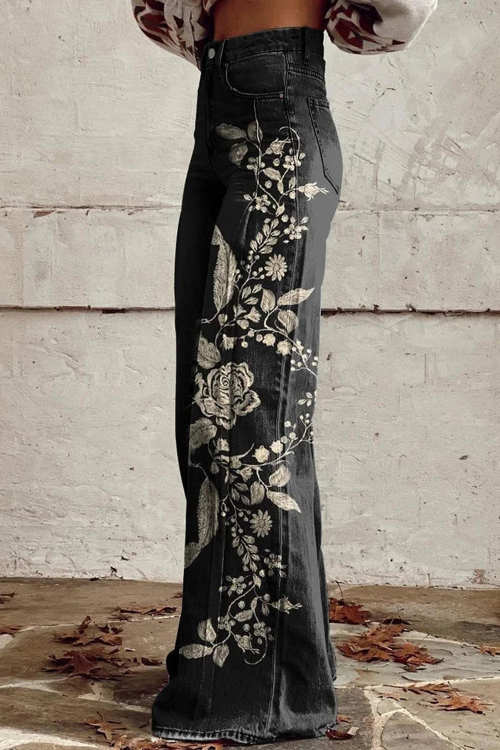 Florence | Black Floral Jeans